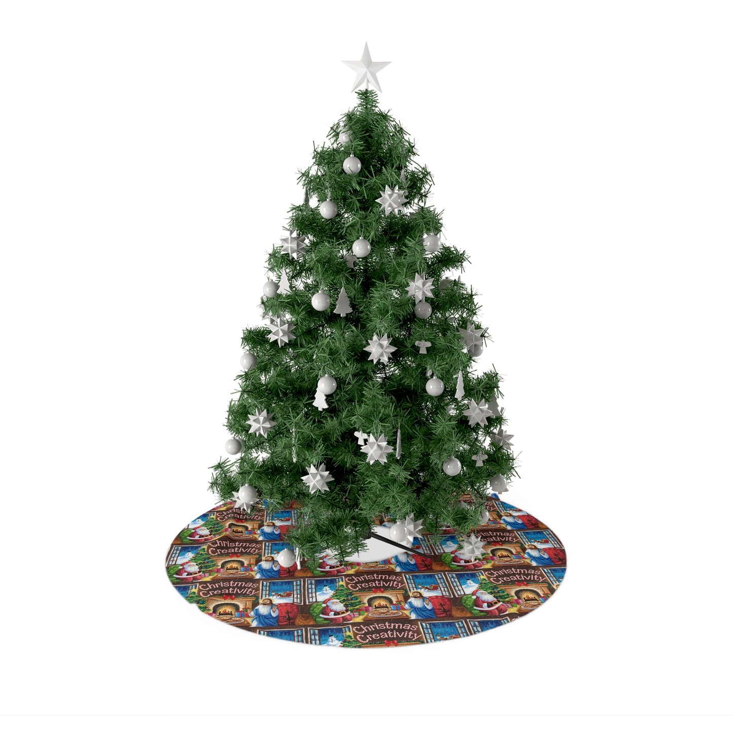 Festive Christmas Tree Skirt – ‘Christmas Creativity’ Design for Holiday Cheer