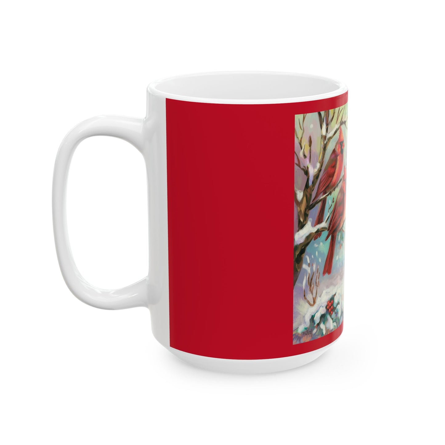 Whimsical Winter Cardinal Ceramic Mug - Holiday Gift for Bird Lovers