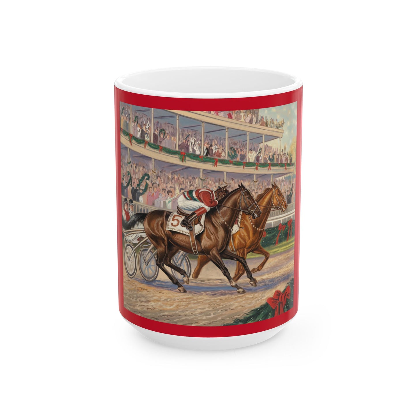 Festive Horse Racing Ceramic Mug - Perfect for Holiday Cheer & Gift Giving