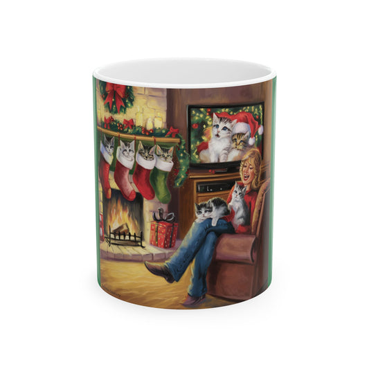 Christmas Cat Lovers Cats in Stockings Ceramic Mug, (11oz, 15oz)