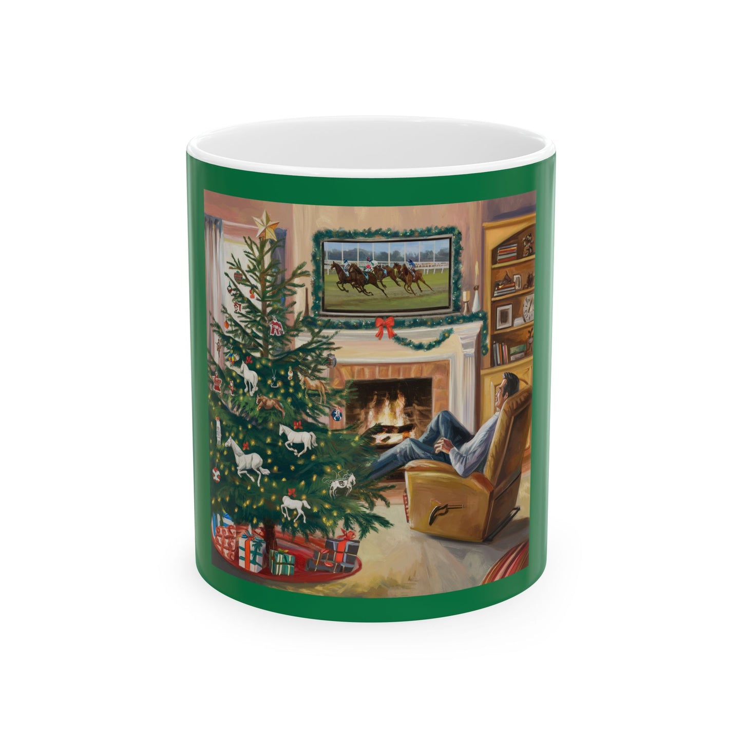 Cozy Holiday Horseracing/ Horse Lovers Ceramic Mug - Festive Christmas Vibes (11oz, 15oz)