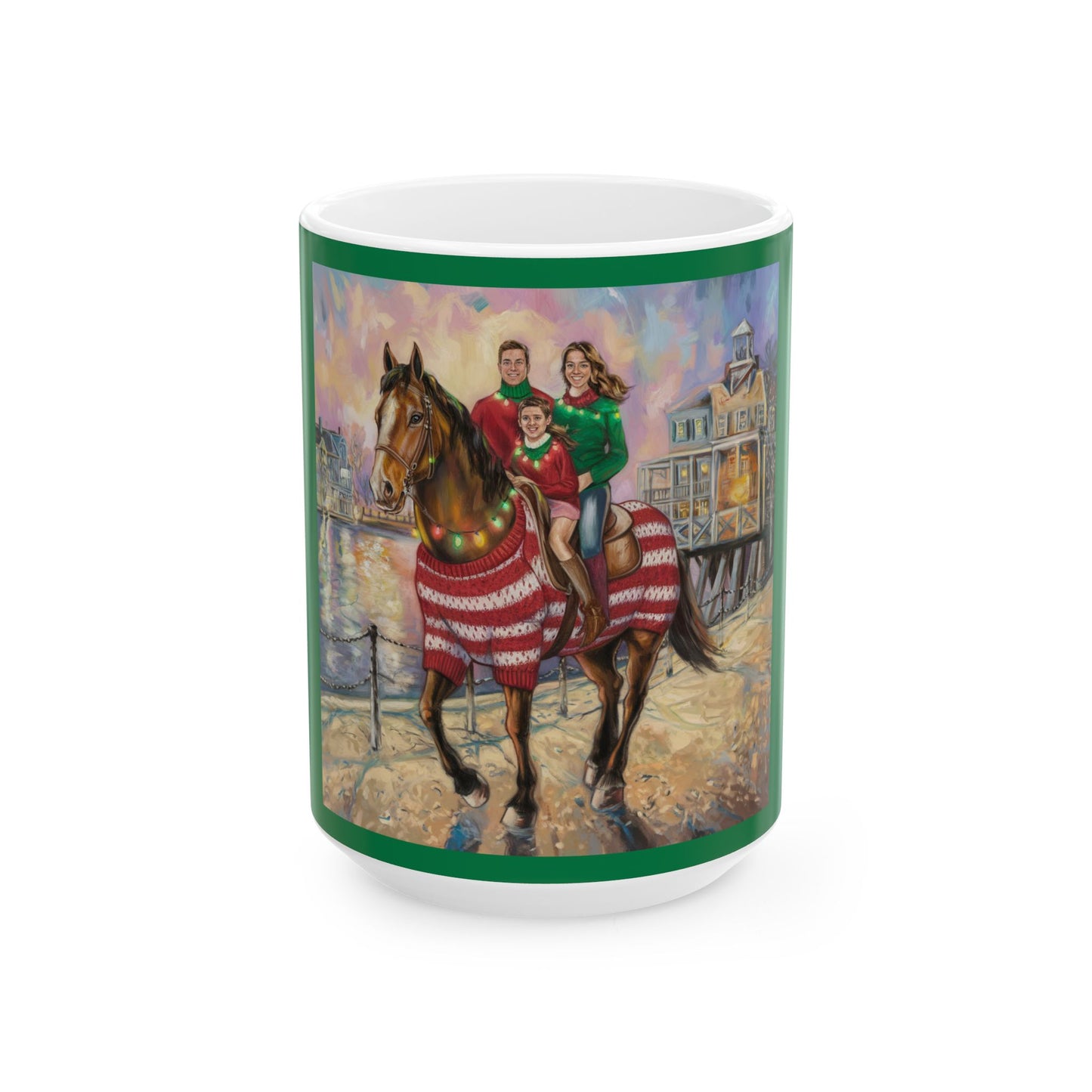 Festive Family Horse Riding Ceramic Mug - Perfect Holiday Gift