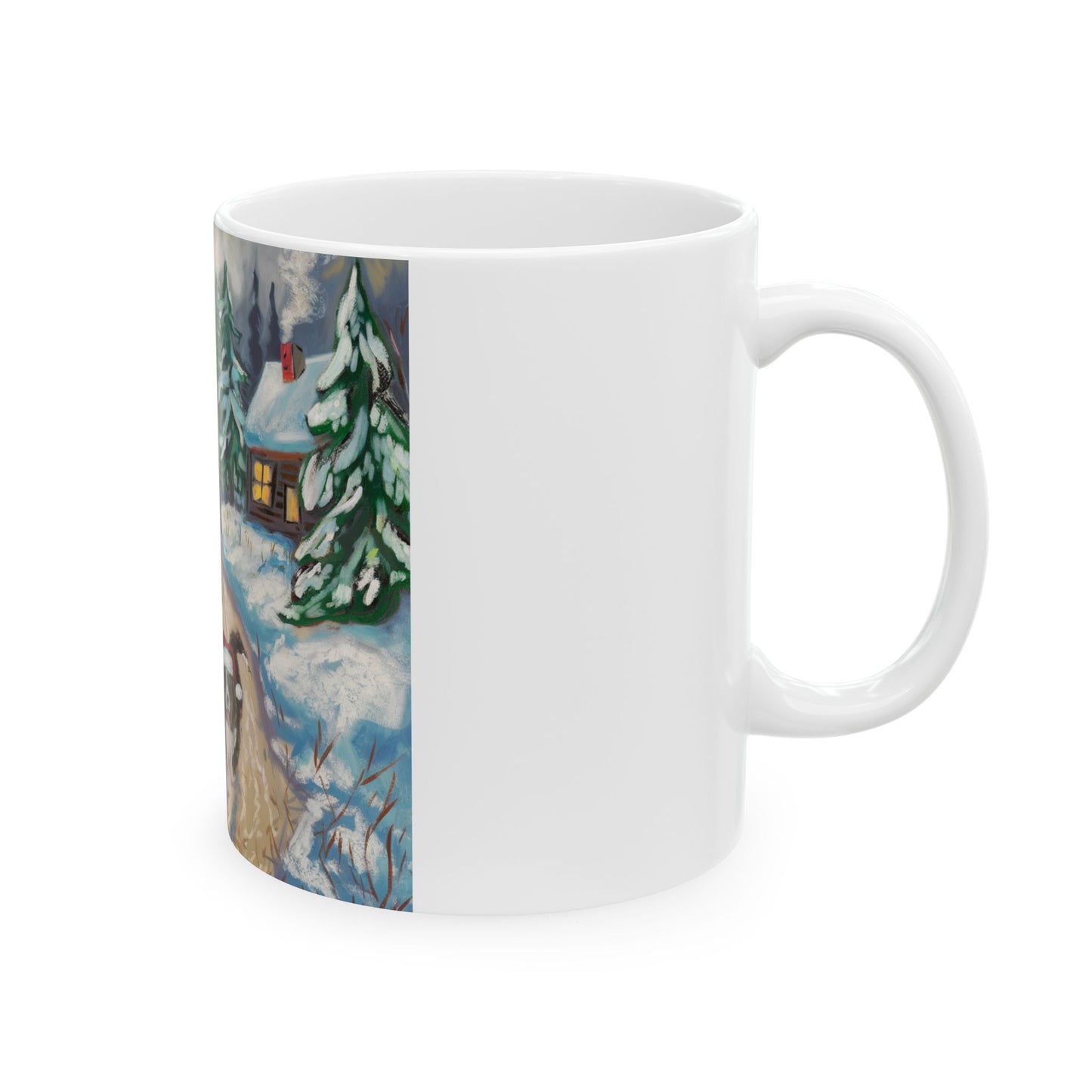 Winter Wonderland Ceramic Mug - Dog Walking Scene