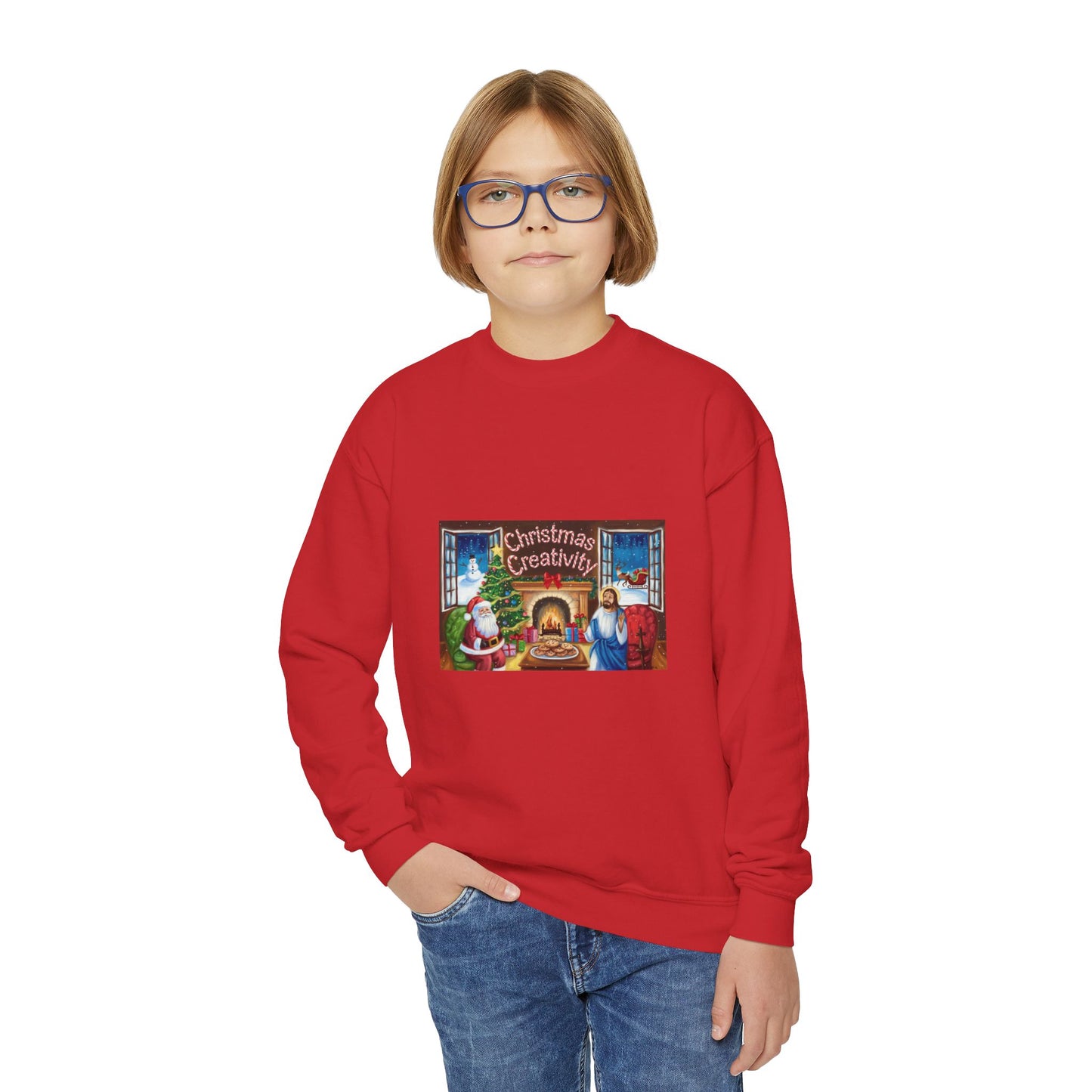 Youth Crewneck Sweatshirt - "Christmas Creativity" Cozy Holiday Sweatshirt