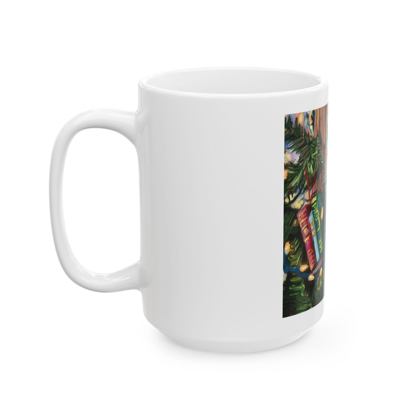 Christmas Books & Bible Ornaments on Christmas Tree Ceramic Mug - Holiday Reading Gift, 11oz & 15oz