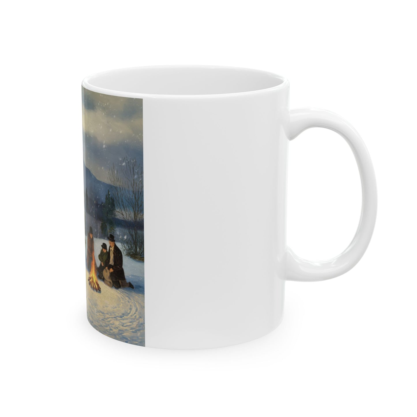 Winter Love Ceramic Mug - Cozy Fireside Scene (11oz, 15oz)