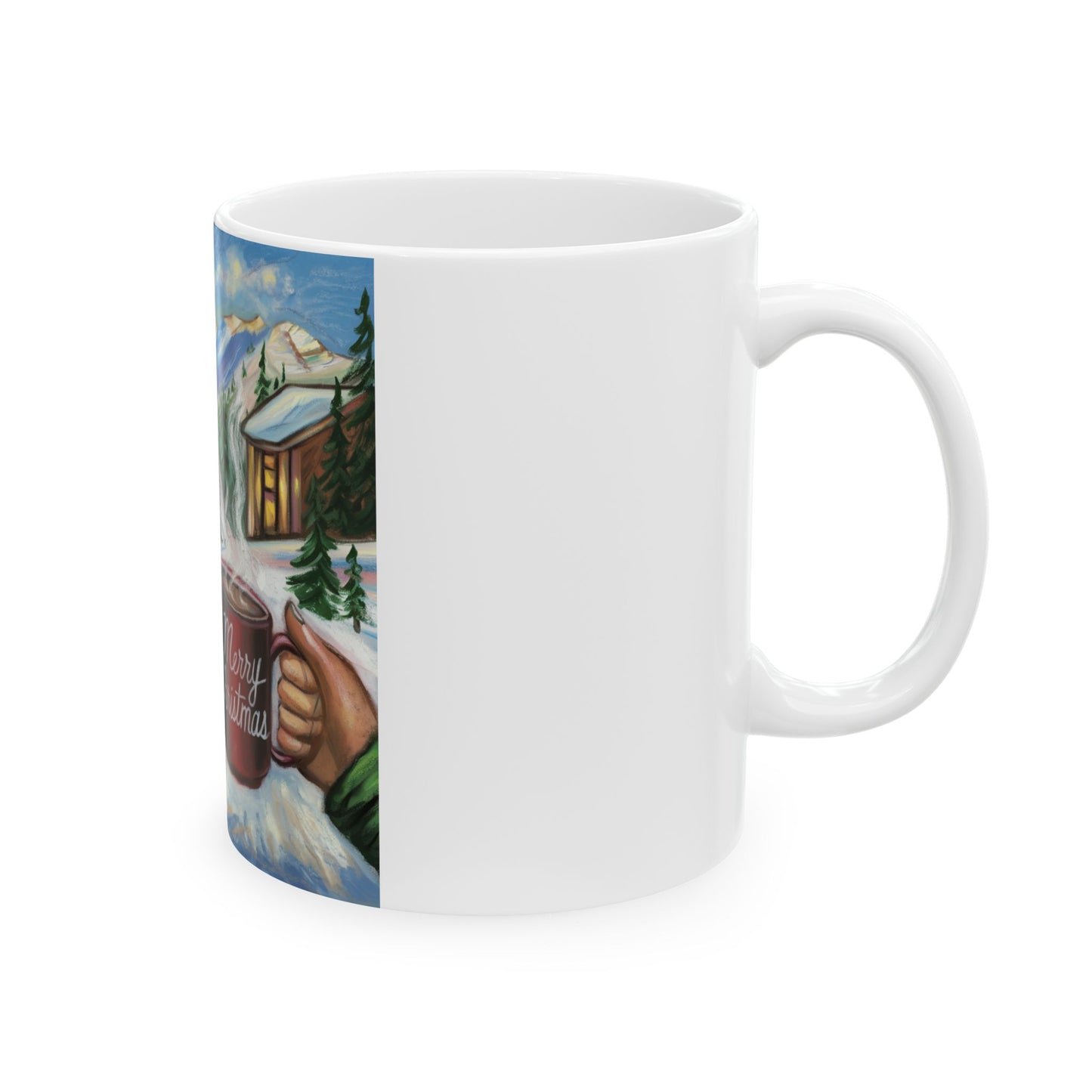 Merry Christmas Skiing Mountain Ceramic Mugs- Holiday Coffee Cups for Winter Celebrations (11oz, 15oz)