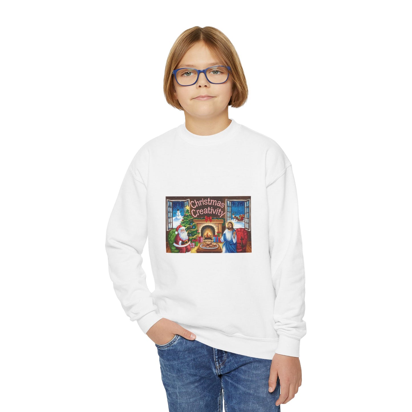 Youth Crewneck Sweatshirt - "Christmas Creativity" Cozy Holiday Sweatshirt