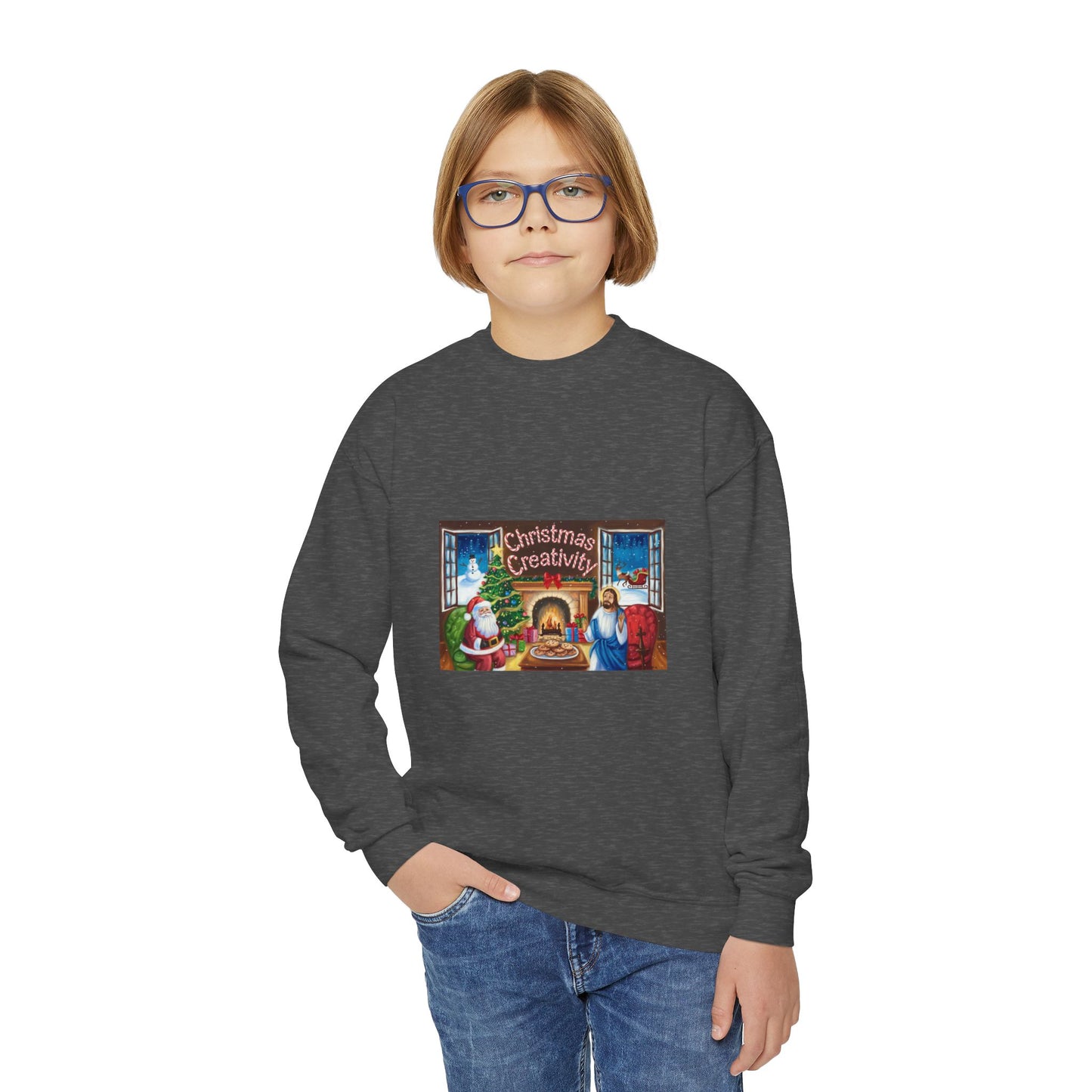 Youth Crewneck Sweatshirt - "Christmas Creativity" Cozy Holiday Sweatshirt