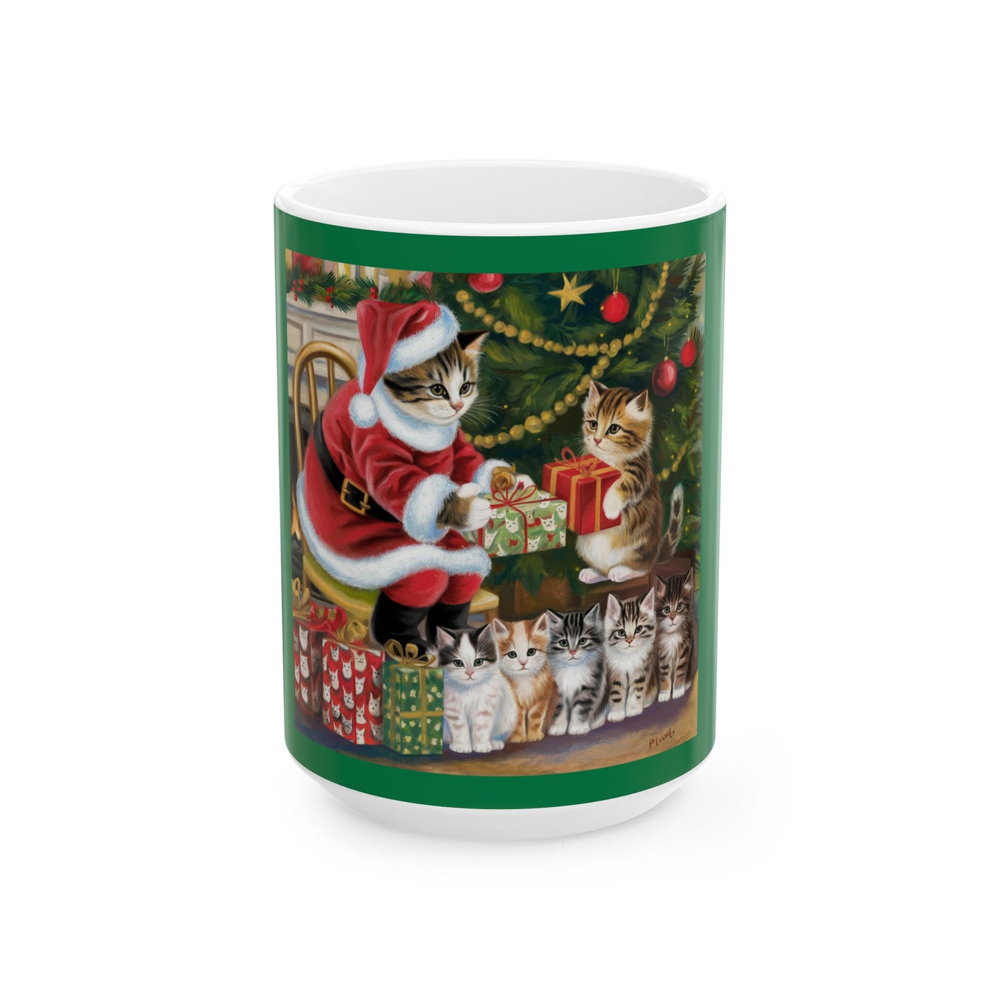 Festive Cat Christmas Mug - Whimsical 11oz & 15oz Ceramic Coffee Cup for Cat Lovers// Cat Santa