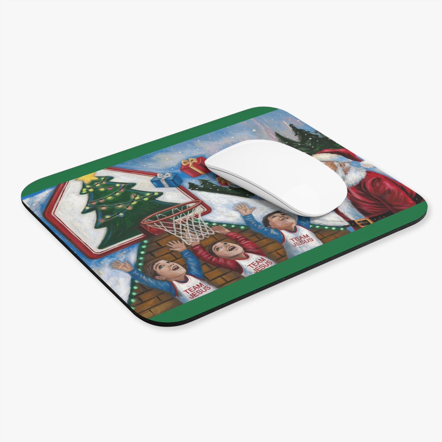 Festive Christmas Creativity Mouse Pad - Holiday Decor with Santa and Jesus