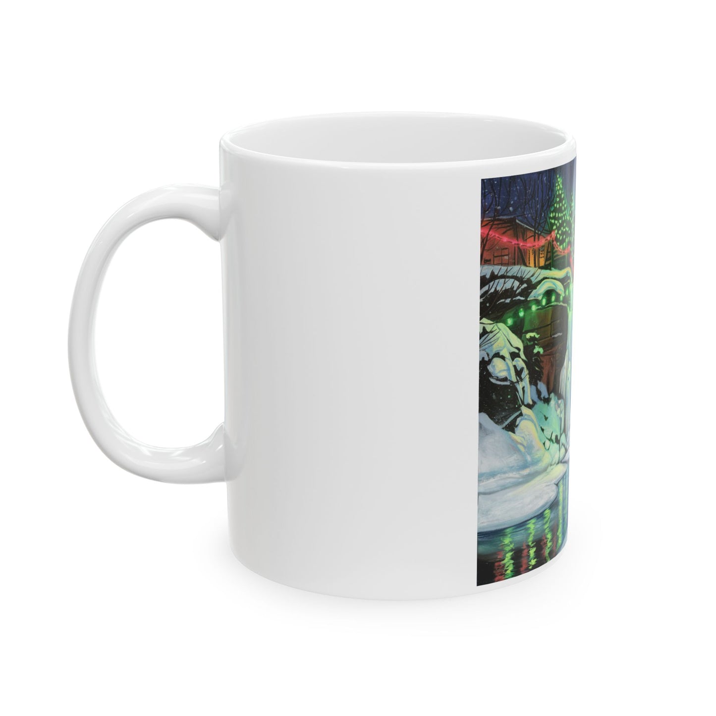 Winter Wonderland Waterfall Ceramic Mug - Festive Holiday Night/Nature Scene, 11oz & 15oz