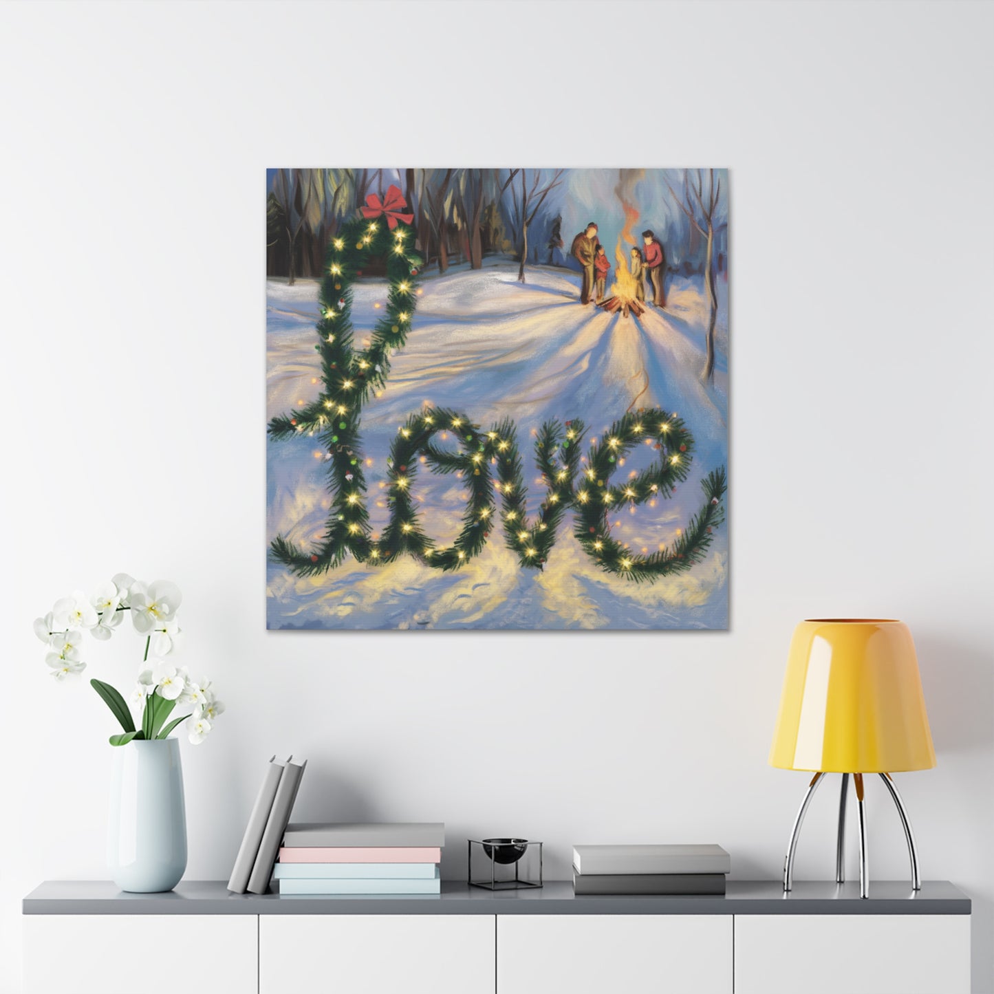 Holiday Canvas Gallery Wrap: 'Love' Winter Scene Art