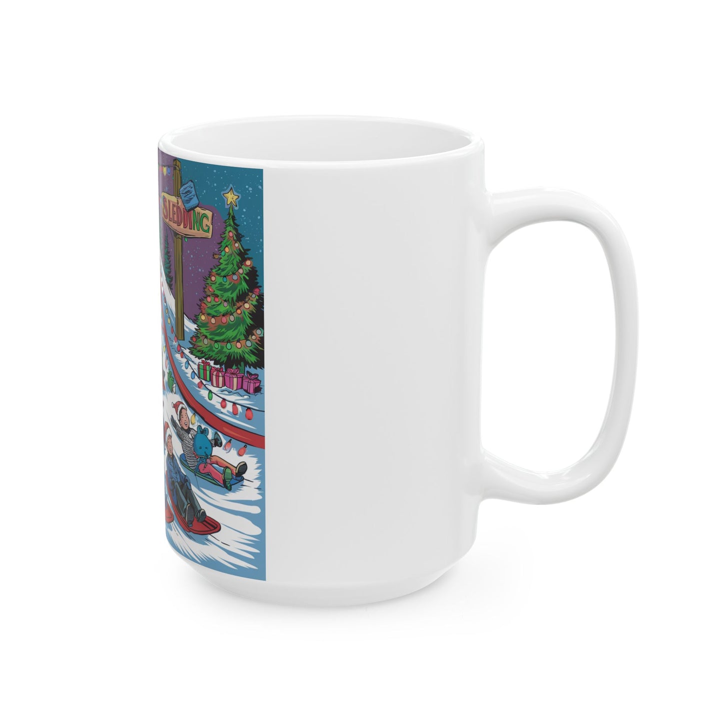 Fun Winter Sledding Ceramic Mug - Perfect for Hot Cocoa and Holiday Cheer